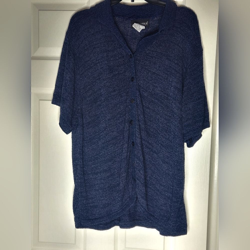 Sag Harbor 2XL Navy Blue Shrtslv Knit SILK Blend Buttons Women's Cardigan